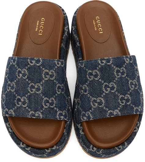 gucci platform slides blue